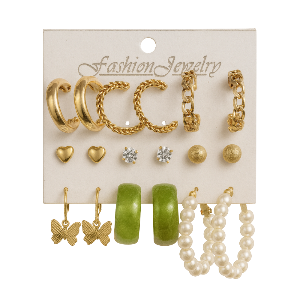 18K Gold Earrings Set (6 pcs)