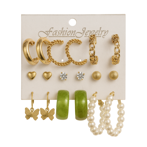 18K Gold Earrings Set (6 pcs)